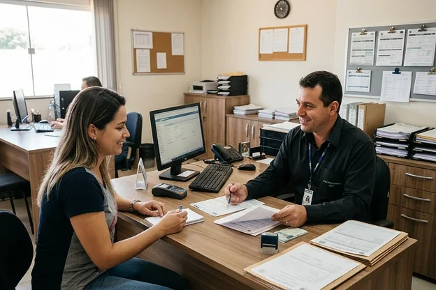 Despachante em Jataí auxiliando cliente com o licenciamento veicular.