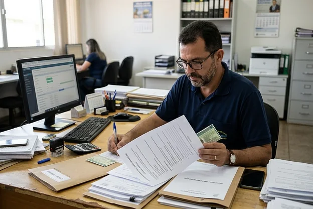 Despachante em Jataí preparando documentação para recurso de uma multa de trânsito.